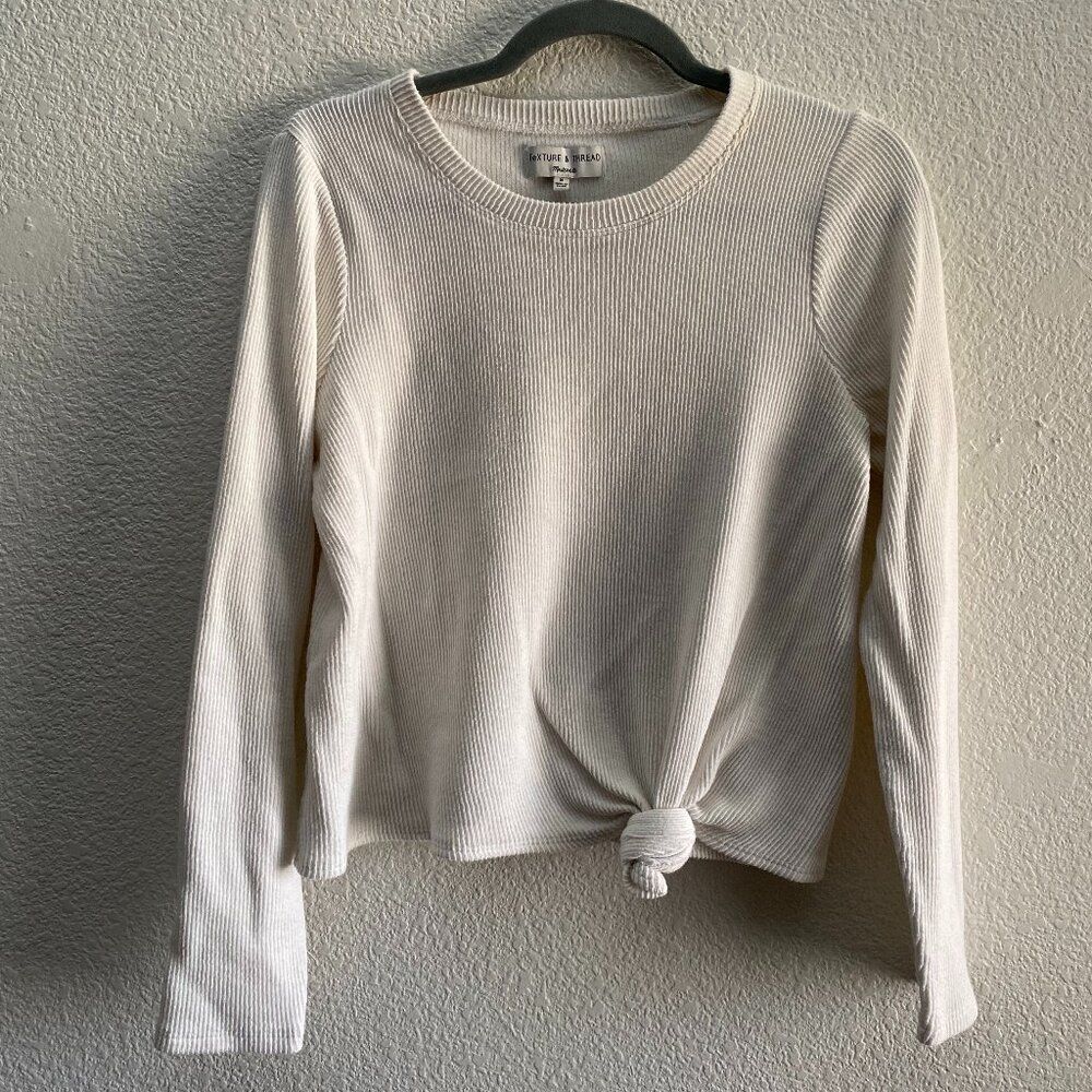 Texture & Thread Madewell Ribbed Crew Neck Front Tie Long Sleeve Shirt Top M